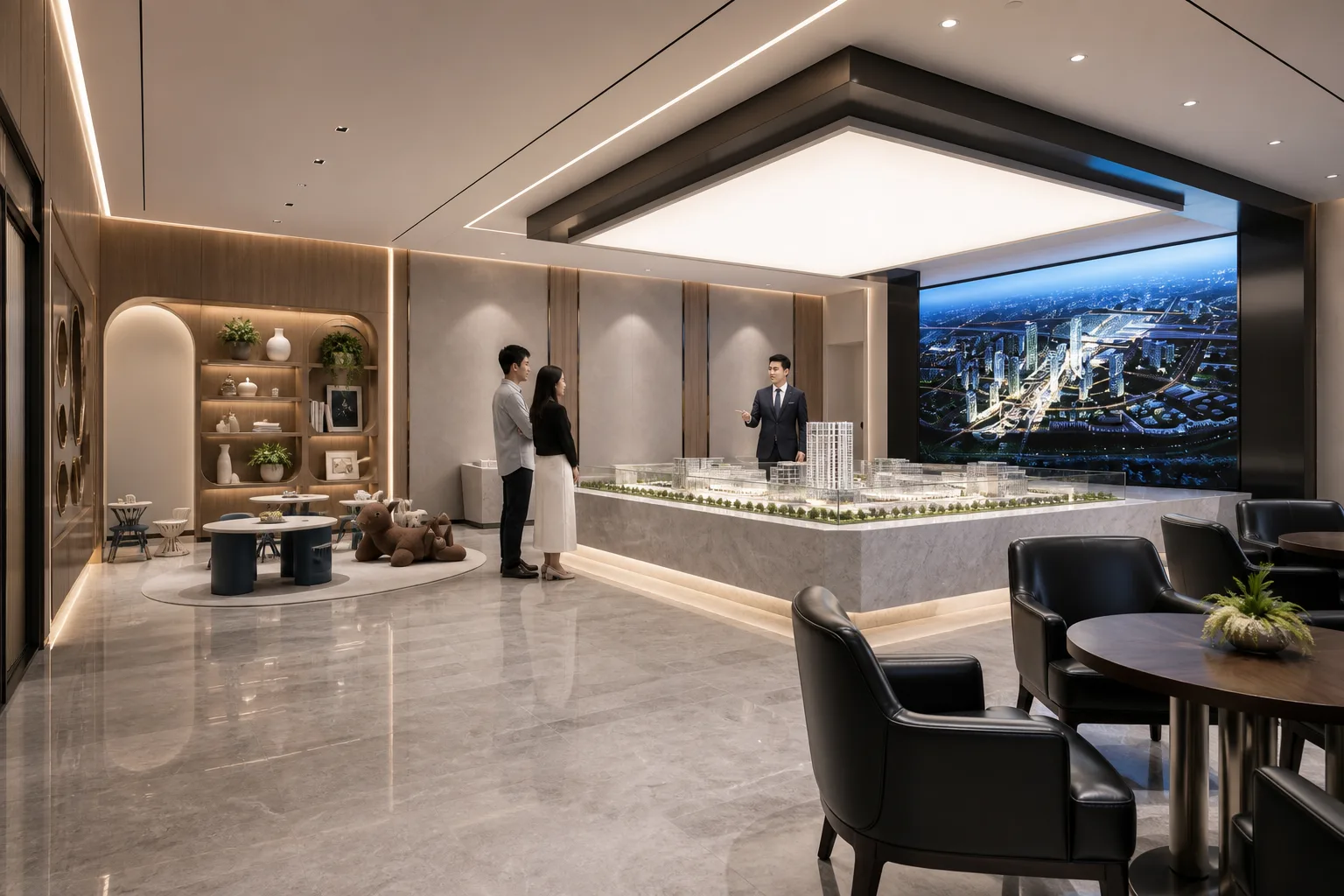 宁波义乌售楼展厅430㎡售楼展厅设计沙盘大厅完工实景，森然空间设计商业空间实拍