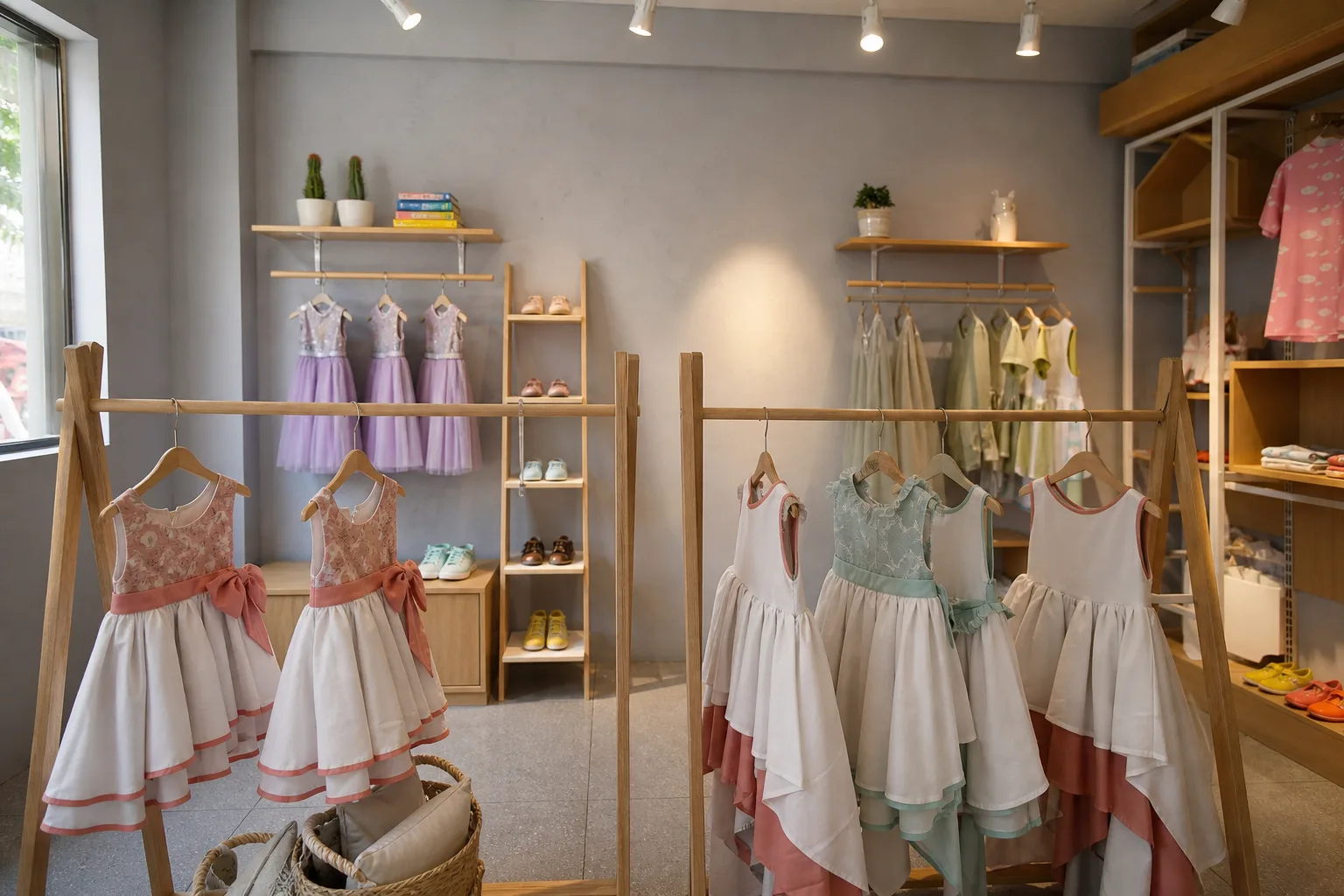 宁波奉化金街童装店70㎡童装店设计服装陈列区B完工实景，森然空间设计商业空间实拍